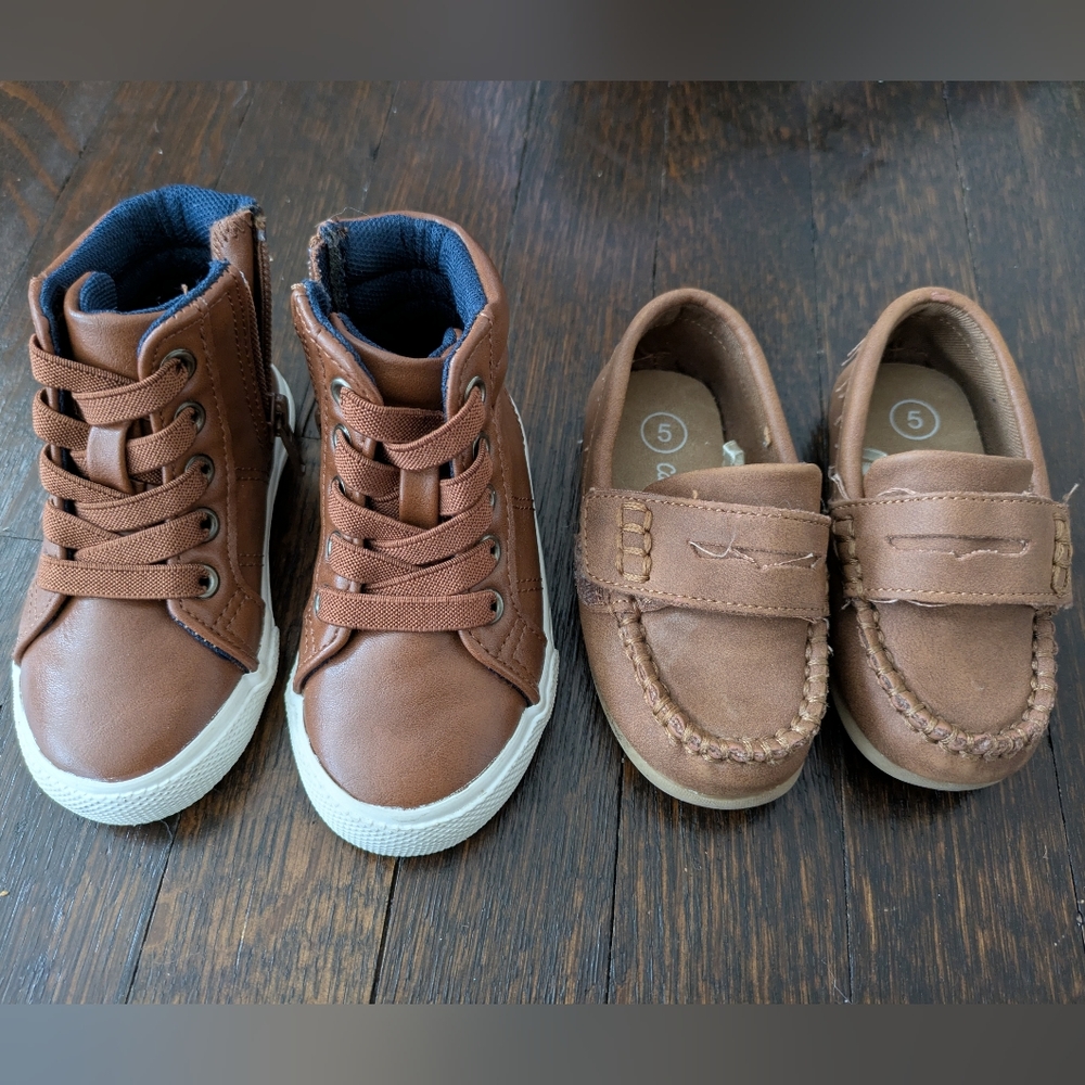 TWO Pairs of Cat & Jack Toddler Brown Shoes - Boots and Loafers
